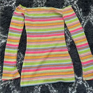Colorful Crochet Stripe Off-Shoulder Mini Dress